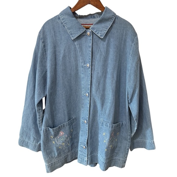 Vintage Floral Embroidered Pockets Denim Shacket - Picture 10 of 10